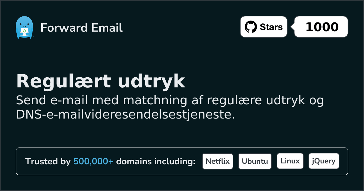 Regulært udtryk for videresendelse af e-mail til brugerdefinerede domæner